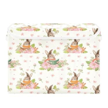 Imagem de SEHANY Cestas de armazenamento fofas de coelho de desenho animado com tampas, organizador de caixas de armazenamento de tecido para armário de roupas, cobertor de escritório, berçário, 42 x 32 x 30 cm