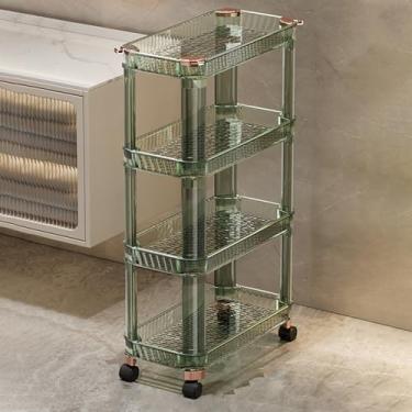Imagem de Carrinho de armazenamento multifuncional de acrílico verde, carrinho utilitário de 4 camadas com rodas bloqueáveis para banheiro, lavanderia, cozinha - organizador versátil sobre rodas