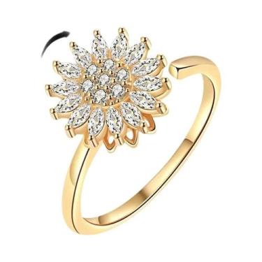 Imagem de Anel Giratório Antiestresse Feminino Com Design De Girassol, Borboleta