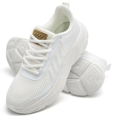 Imagem de Larwen Tênis feminino para caminhada: tênis leve e confortável para corrida atlética, Branco, 35