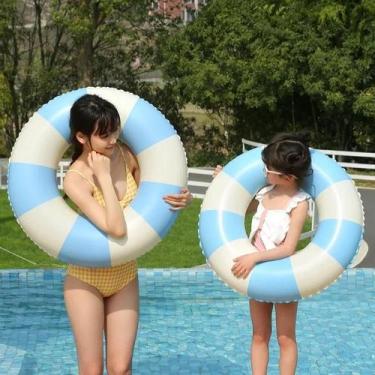 Imagem de Círculo Inflável De PVC Listrado, Anel Flutuante Reforçado, Brinquedo 