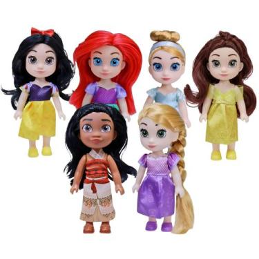Imagem de Kit Bonecas Disney Princesas 15cm Ariel, Branca de Neve, Cinderela, Be