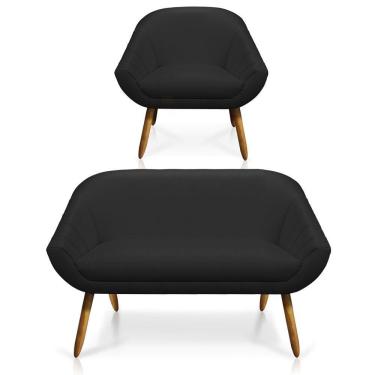 Imagem de Kit 01 Namoradeira 02 Lugares E 01 Poltrona Giovana Corino Pés Palito Castanho Preto