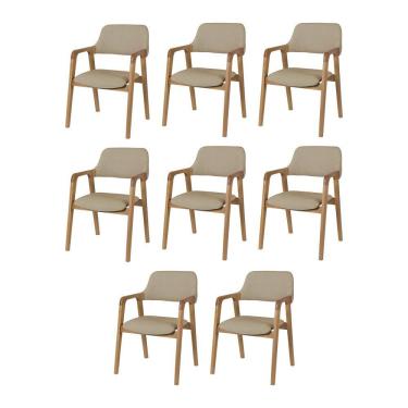 Imagem de Kit 8 Cadeiras De Jantar Ruth Estrutura Em Madeira Maciça Estilo Retrô Linho Bege Escuro