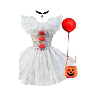 Imagem de Fantasia De Palhaço Assustador Cinza Para Meninas, Fantasia De Carnava