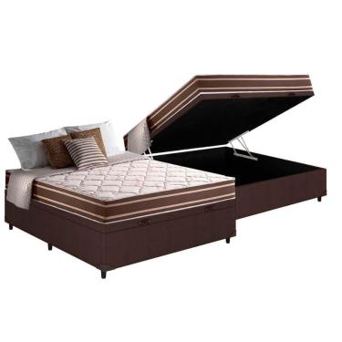 Imagem de Cama Box Baú Casal: Colchão Molas Masterpocket Ensacadas Duo Sono + Base Crc Suede Brown (138x188)