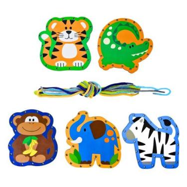 Imagem de Meus Primeiros Alinhavos Bichos Brinquedos Educativos Madeira Alinhavo