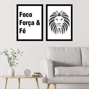 Imagem de Kit 2 Quadros Foco, Força E Fé - Leão 33X24Cm Moldura Preta