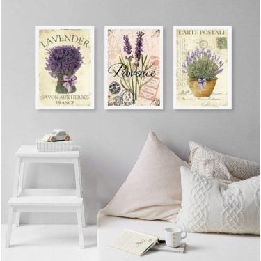 Imagem de Kit 3 Quadros Lavanda Francesa 45x34cm - Vidro e Moldura Preta