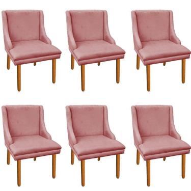 Imagem de Kit 6 Cadeiras de Jantar Suede Rose Pés Palito