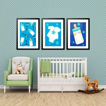 Imagem de Kit 3 Quadros Grandes Quarto Infantil 60X48Cm