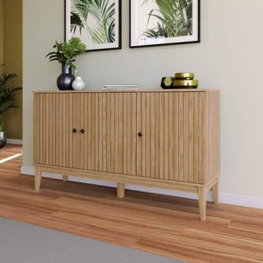 Imagem de Aparador 134,7x77x38, 3 Portas com Vidro 134,7cm Pés em Madeira Maciça