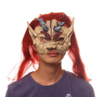 Imagem de Máscara Horror Demon Face com látex de cabelo para o Halloween - taiyu