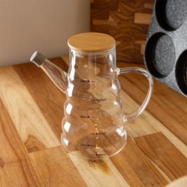 Imagem de Garrafa Azeite Tampa de Bambu e Silicone no Bico 600ml Vidro - Wolff