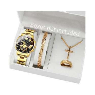 Imagem de Relógios De Pulso Masculinos Com Pulseira De Aço Dourado, Conjunto De 