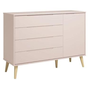 Imagem de Cômoda Com Porta Retrô Elfe Rosa Acetinado Natural - Reller - RELLER M