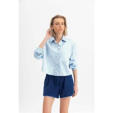 Imagem de Camisa Feminina Listrada Essendi Azul Escuro-Feminino
