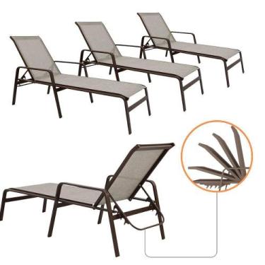 Imagem de Kit 4 Espreguiçadeiras Piscina Sevilha Tela Sling Alumínio Encosto 5 P