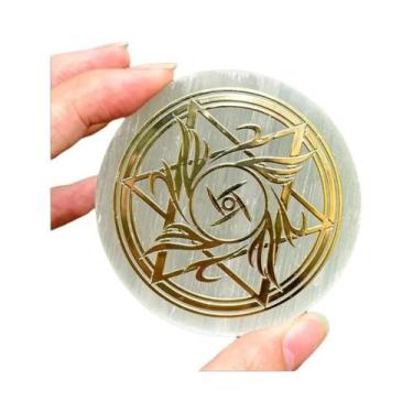 Imagem de Disco De Cristal Natural Branco Selenita De 6cm, Placa De Carregamento