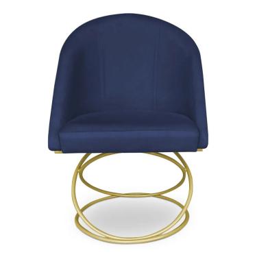 Imagem de Cadeira De Jantar Luxo Base De Metal Dourado Sala Esritório Recepção Suede Veludo Azul Marinho Do Lar Móveis