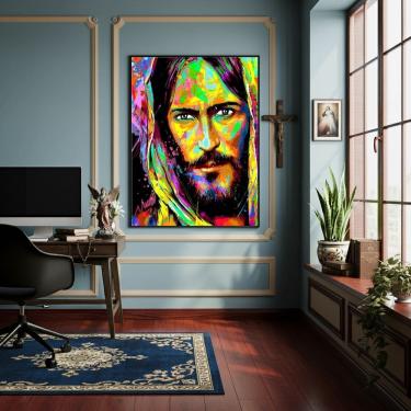 Imagem de Quadro Estilo Pintura Rosto Jesus  - 70x50cm