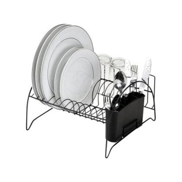 Imagem de Escorredor De Louça Aço Porta Copos Talher Arthi Preto Black