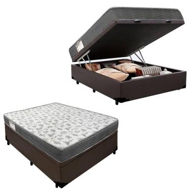 Imagem de Cama Box Baú Casal Sintético + Colchão De Espuma D33 - - 138cm Marrom