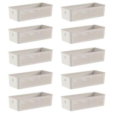 Imagem de 10x Cestos 4,5L Organizador OU Flow Bege 9cm x 15cm x 34cm