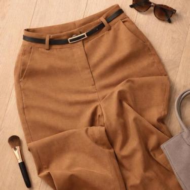 Imagem de Calça Pantalona Plus Size Feminina Com Bolso E Cinto Wide Leg Social A