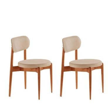 Imagem de Conjunto 2 Cadeiras De Jantar Ballare Soft Moderna Mobília Vel Creme /imbuia Natural
