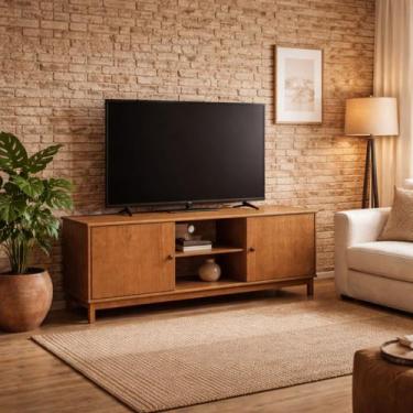 Imagem de Rack TV até 70 Polegadas Madeira Maciça Pura Marrom Natural Cor:Café -