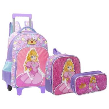 Imagem de Kit Princesa Mochila de Rodinha Lancheira Estojo Yepp MIF5341 Cor:Lilá