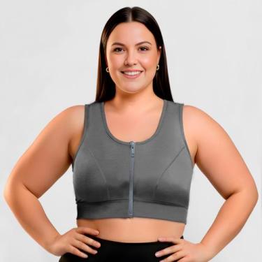 Imagem de Top Plus Size Fitness Esportivo Zíper Sustentação do P ao G3 Tamanho:G