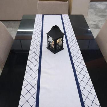 Imagem de Caminho de mesa 40 x 1,75 - faixa cinza + azul - DIAS DECOR