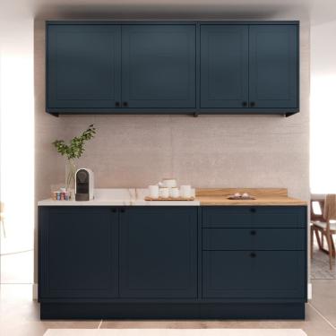 Imagem de Cozinha Compacta Modulada 6 Portas 3 Gavetas 100% Mdf 1 Tampo Sevilha Azul Órion