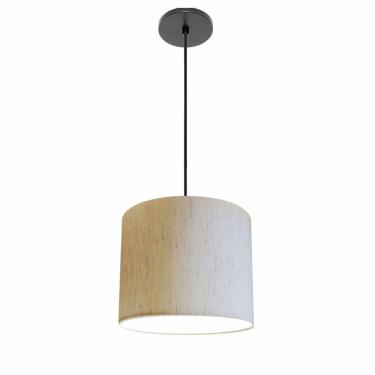 Imagem de Luminária Pendente Free Lux Md-4107 Cúpula em Tecido Linho Bege 25X20CM Canopla Preta Vivare Brasil