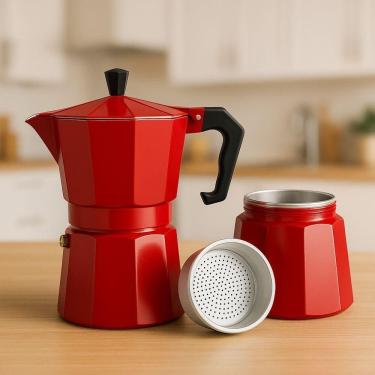 Imagem de Cafeteira Italiana Yeet Cafeteira Vermelha 6 Xícaras 300ml em Alumínio Vermelho 110V