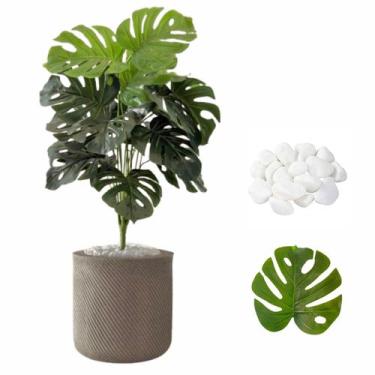 Imagem de Planta Costela de Adão Artificial + Vaso Bojo e Pedra Casa - Plandec