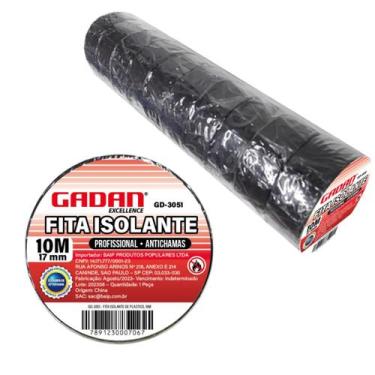 Imagem de Kit 10 Fita Isolante Adesiva Alta Fusão Preta 17mm X 10m - Gadan Excel