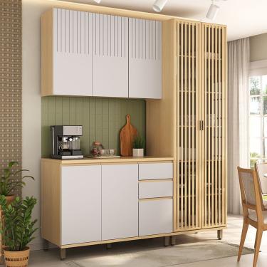 Imagem de Cozinha Compacta 100% Mdf 3 Pçs Cristaleira 190cm Aura Carvalho Uv-cinza Cris Pet-cinza...