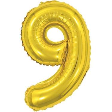 Imagem de Balão Metalizado Número 9 Dourado 40CM 1 - Make