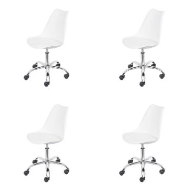 Imagem de Kit 4 Cadeiras Giratória Eames Saarinen Joly Polipropileno Assento Estofado PU Branco B...