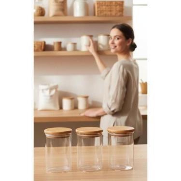 Imagem de 2x Kit 6 Potes Vidro Hermético Bambu 200ml Redondo Organize! - Congrat