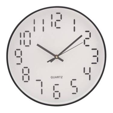 Imagem de Relógio 29,87x4,5cm De Parede Em Plástico Quartz Branco Com Preto - Ly
