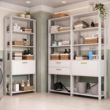 Imagem de Armário de Lavanderia Multiuso Modulado MP5535 2 Portas 12 Prateleiras MDF MDP 219cm Branco Multimóveis