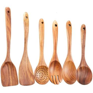 Imagem de Conjunto de utensílios de cozinha Gudamaye, colheres de madeira, 6 peç