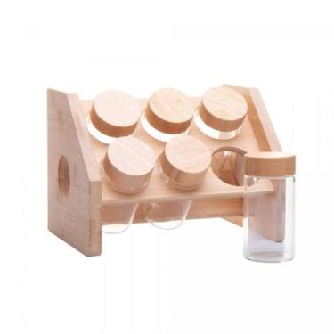 Imagem de Conjunto com 6 porta temperos de vidro 120 ml com suporte de bambu - R