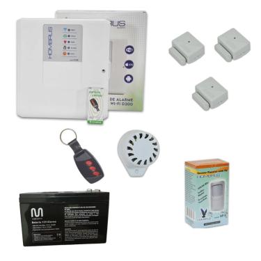 Imagem de Kit Alarme Central Wi-Fi D200 4 Sensores sem Fio com Bateria Selada 12V Bivolt Hombrus