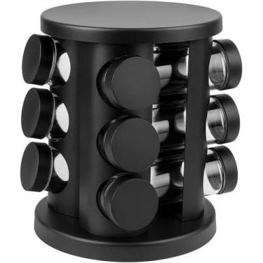 Imagem de Porta Condimentos Giratório 12 Potes de Vidro Inox Preto Redondo - REL