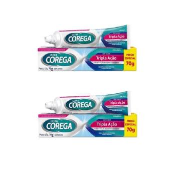 Imagem de Kit 2 Creme Fixador de Dentadura Corega Tripla Ação 70g Cada